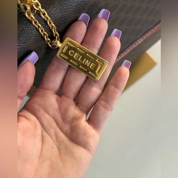 CELINE Macadam Handbag Shoulder 2way Bag & Charm w/Added Chain Strap ~ VINTAGE - Picture 4 of 16